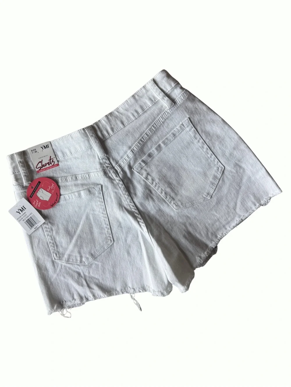 YMI Dream Collection White Cotton Frayed Hybrid Denim Shorts 7 juniors stretch